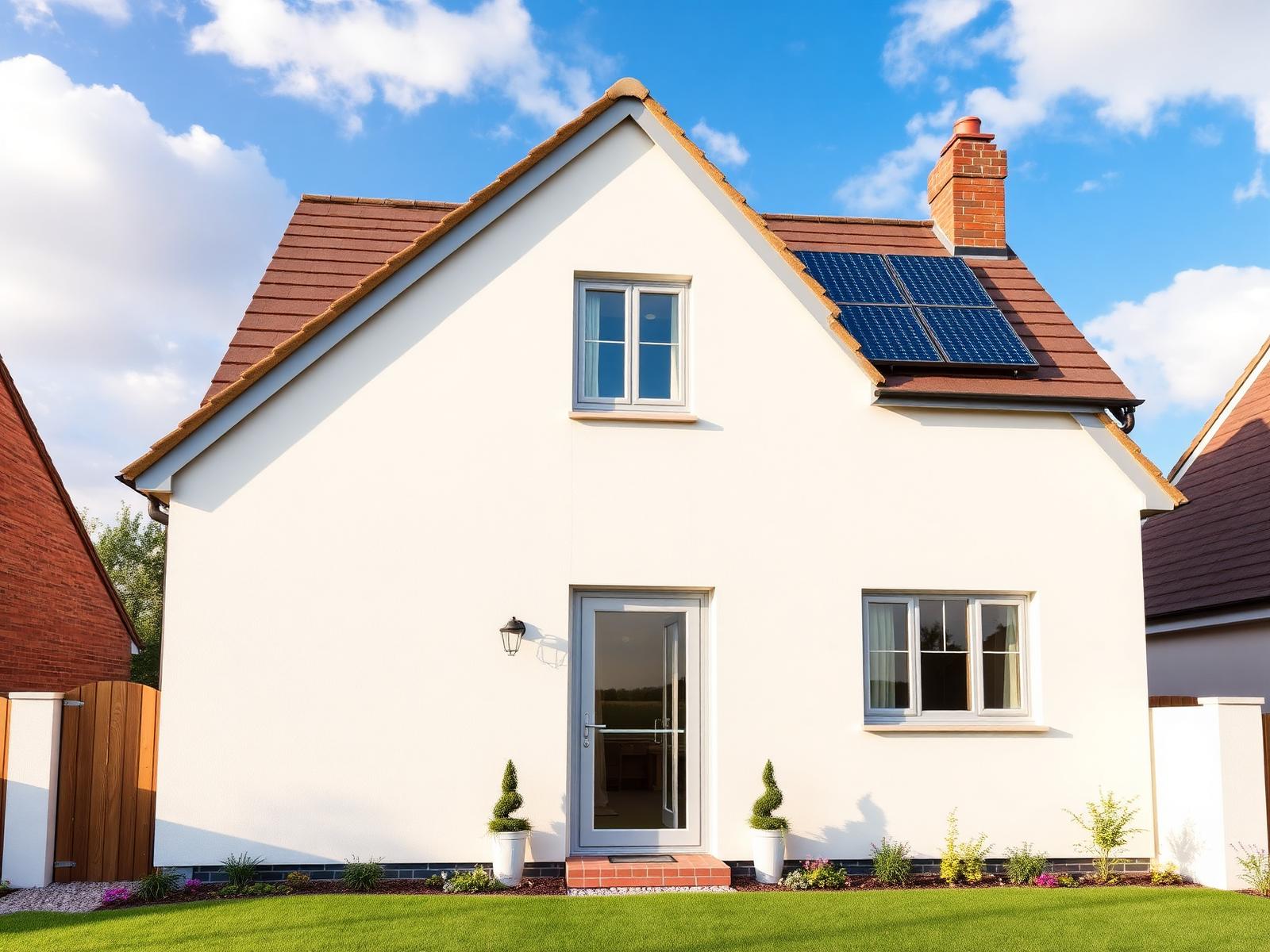 Modern UK home with solar panels and fresh render by Xena Services